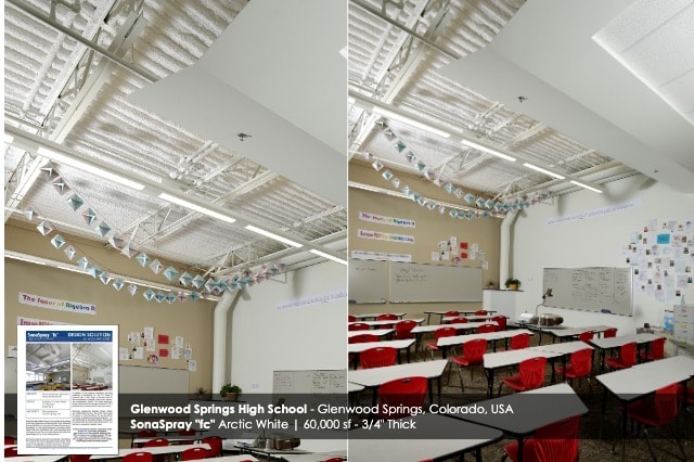 Arctic White SonaSpray “fc” on the ceiling in Glenwood Springs High School