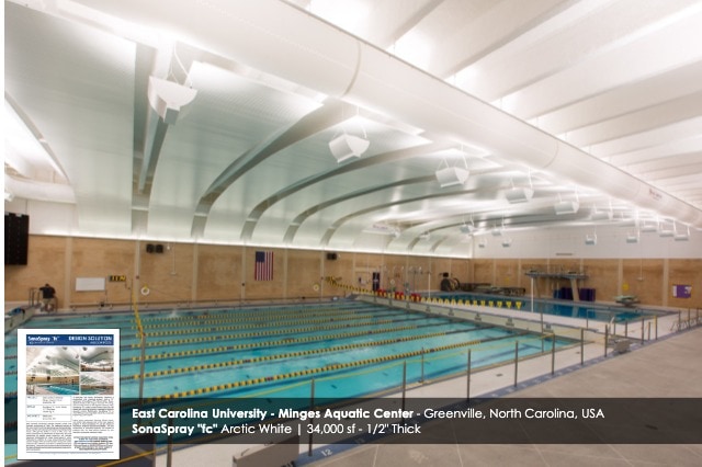 Arctic White SonaSpray “fc” on the ceiling in East Carolina University Minges Aquatic Center